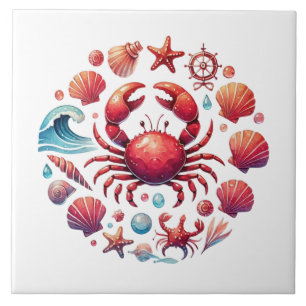 Nautical beach crab lovers tile