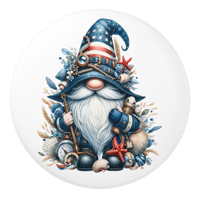 Nautical Beach Gnome Ceramic Knob (Front)