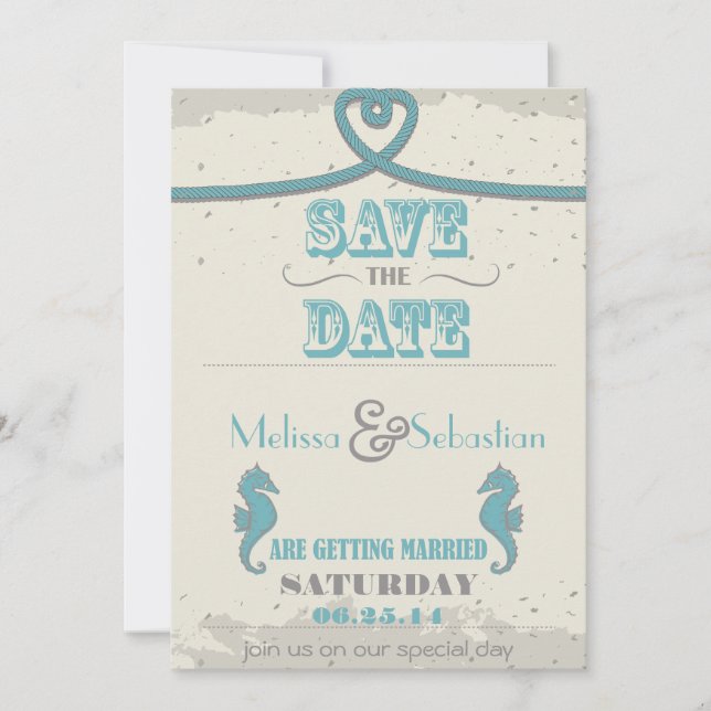 Nautical Beach Heart Knot Save the Date (Front)