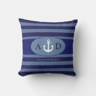 nautical beach-house anchor personalised blue cushion