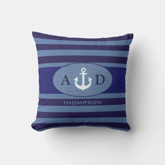 nautical beach-house anchor personalised blue cushion (Front)