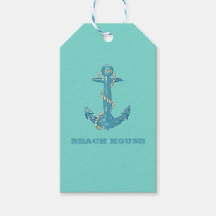Nautical Beach House,Anchor,Rope,Mint Green Gift Tags