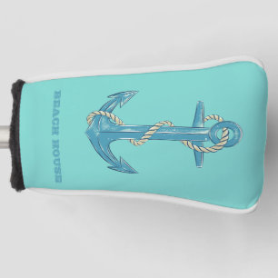 Nautical Beach House,Anchor,Rope,Mint Green Golf Head Cover