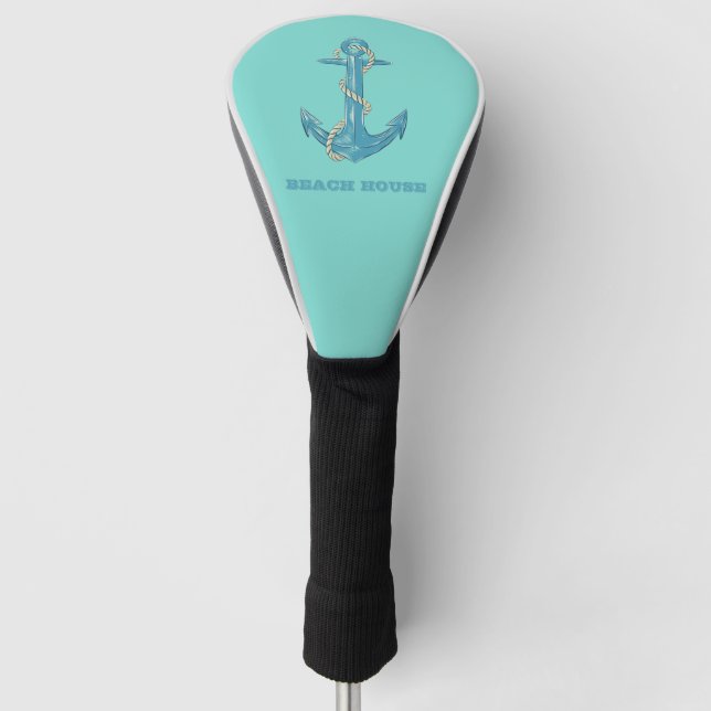 Nautical Beach House,Anchor,Rope,Mint Green    Golf Head Cover (Front)