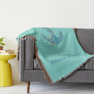 Nautical Beach House,Anchor,Rope,Mint Green Throw Blanket