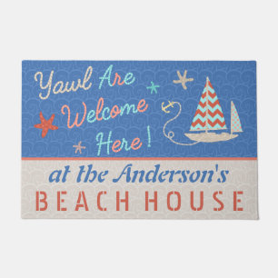 Nautical Beach House   Cute Sailboat Pun   Custom Doormat