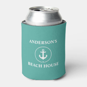 Nautical Beach House Family Name Anchor Can Cooler