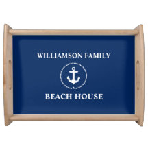 Nautical Beach House Family Name Anchor Navy Blue