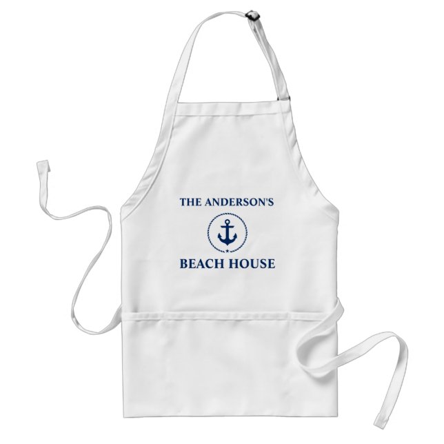 Nautical Beach House Family Name Blue Anchor Standard Apron (Front)