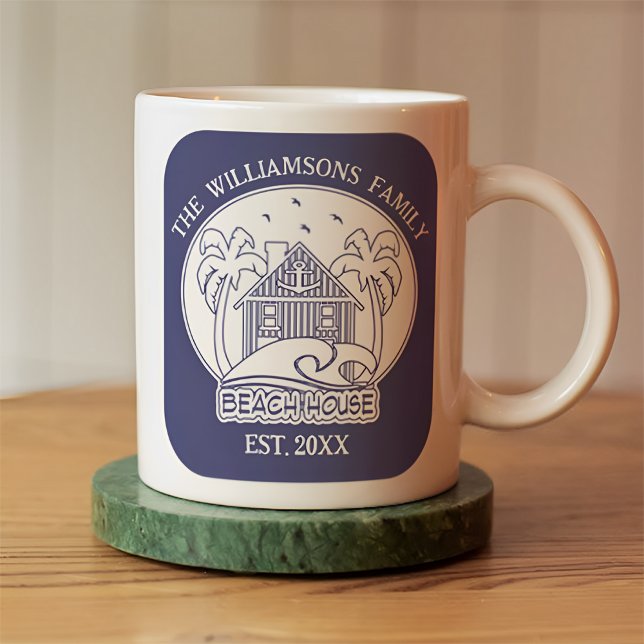 Nautical Beach House Family Name Blue and White Coffee Mug (Creator Uploaded)