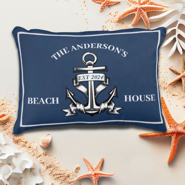 Nautical  Beach House Family Name Est Ship Anchor  Decorative Cushion (Nautical Beach House Family Name Est Ship Anchor Accent Pillow)