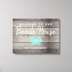Nautical Beach House Rustic Crab Personalised Canvas Print