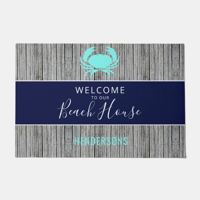 Nautical Beach House Rustic Family Monogram Name Doormat (Front)