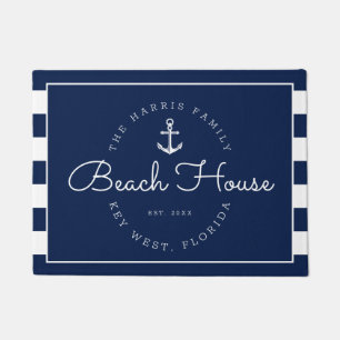 Nautical Beach House Welcome Navy Stripes Doormat