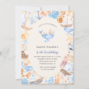 nautical beach kids birthday invitation