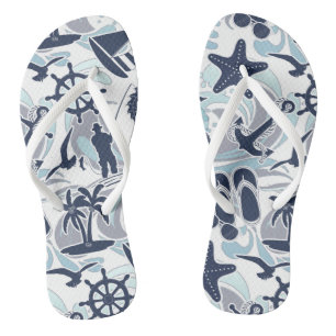 Nautical Beach Pattern Navy ID839 Jandals