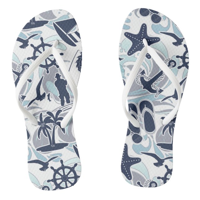 Nautical Beach Pattern Navy ID839 Jandals (Footbed)