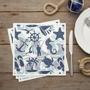 Nautical Beach Pattern Navy ID839 Napkin