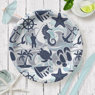Nautical Beach Pattern Navy ID839 Paper Plate