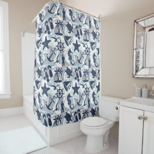 Nautical Beach Pattern Navy ID839 Shower Curtain