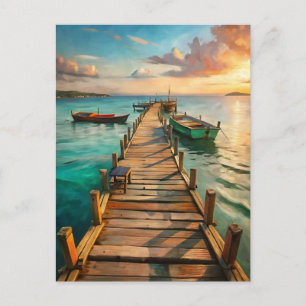 Nautical Beach Pier Boats Coastal Postcard