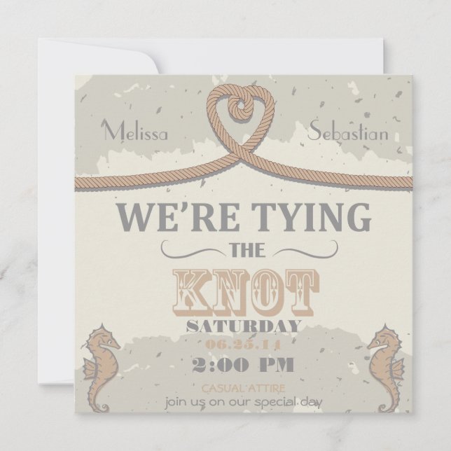 Nautical Beach Sand Heart Knot  Wedding Invite (Front)