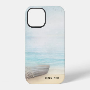 Nautical Beach Scene with Rowboat & Fishing Net iPhone 12 Case