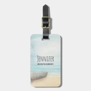  Nautical Beach Scene with Rowboat & Fishing Net Luggage Tag