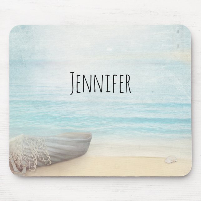 Nautical Beach Scene with Rowboat & Fishing Net Mouse Pad (Front)