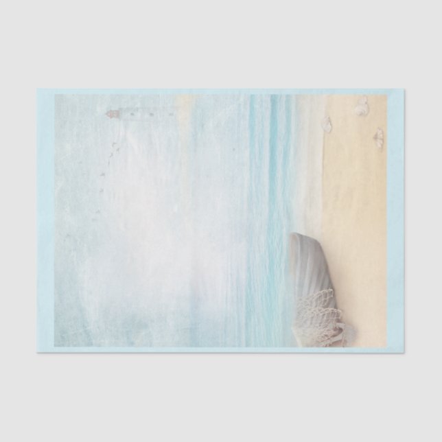 Nautical Beach Scene with Rowboat & Fishing Net Tissue Paper (Front)