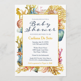 Nautical Beach Seashell Baby Shower Invitation