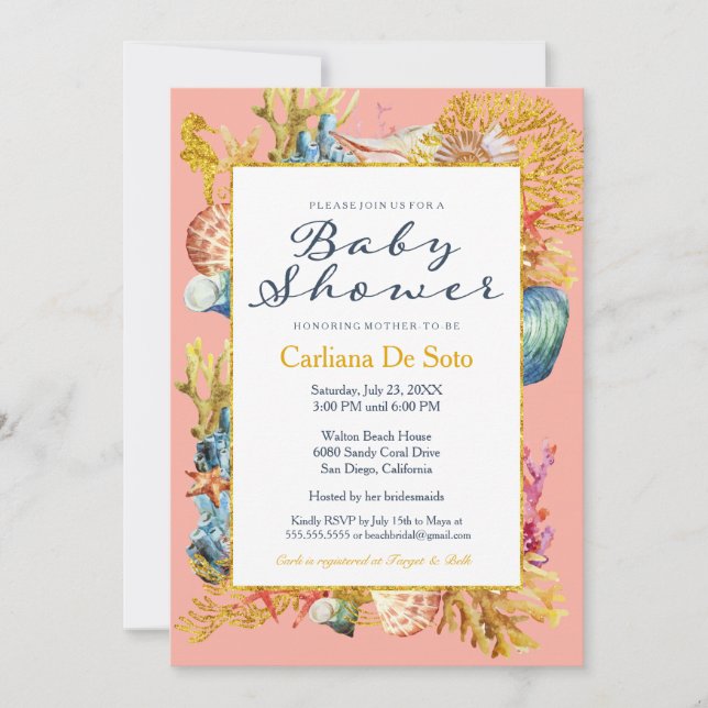 Nautical Beach Seashell Baby Shower Invitation (Front)
