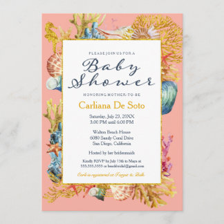 Nautical Beach Seashell Baby Shower Invitation