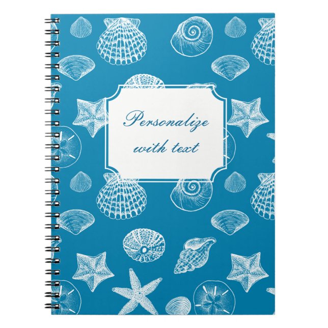 Nautical Beach Shells Aqua White Spiral Notebook (Front)