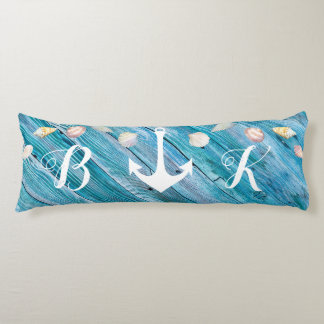 Nautical Beach Shells Monogrammed Blue Wood Body P Cushion