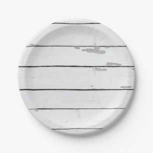 Nautical Beach Shiplap White Wood Paper Plate
