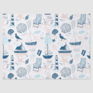 Nautical Beach Summer Blue Pink Coastal (1) Tissue Paper