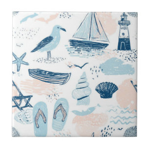 Nautical Beach Summer Blue Pink Coastal (2) Tile