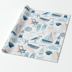 Nautical Beach Summer Blue Pink Coastal (2) Wrapping Paper