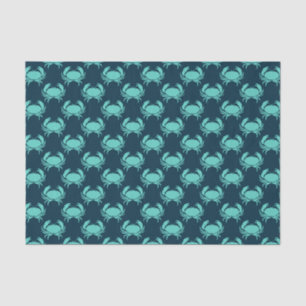 Nautical Beach Teal Crab Pattern Navy Blue Tissue Paper
