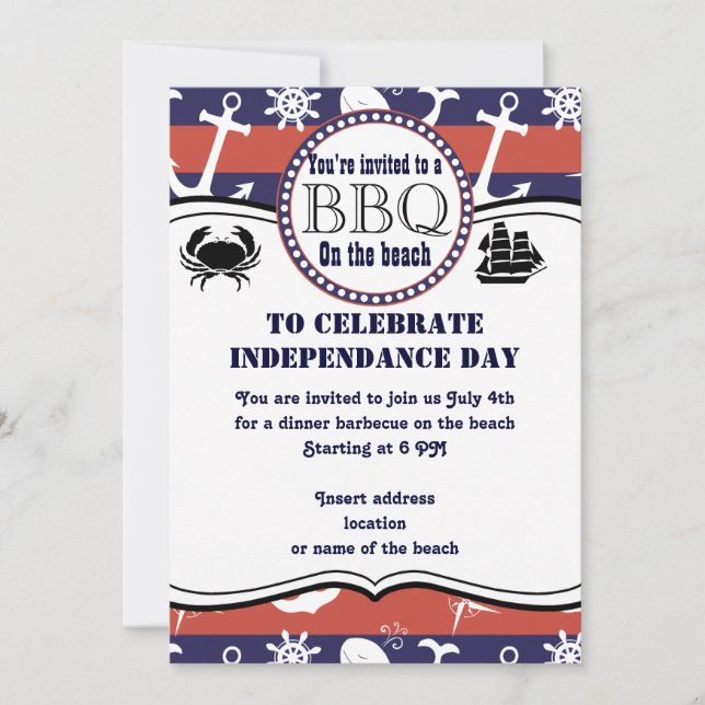 Nautical Beach themed Barbecue invitation (Front)