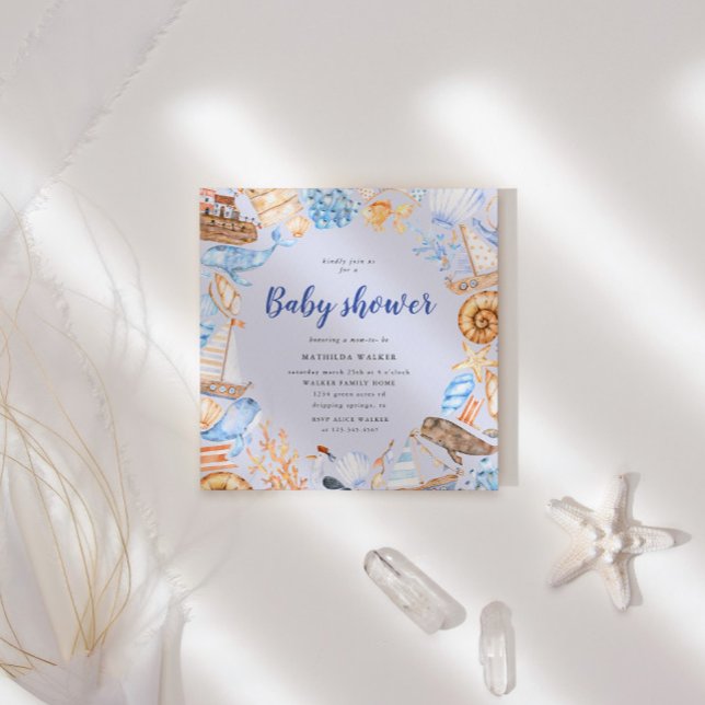 Nautical Beach Watercolor Illustration Baby Shower Invitation (Creator Uploaded)