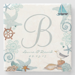 Nautical Beach Wedding   Custom Marble Coaster