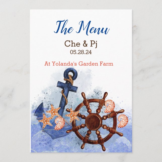 Nautical Beach Wedding Customised Menu (Front)