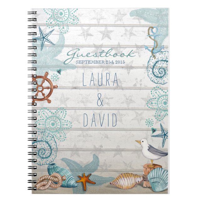 Nautical Beach Wedding Guestbook Notebook (Front)