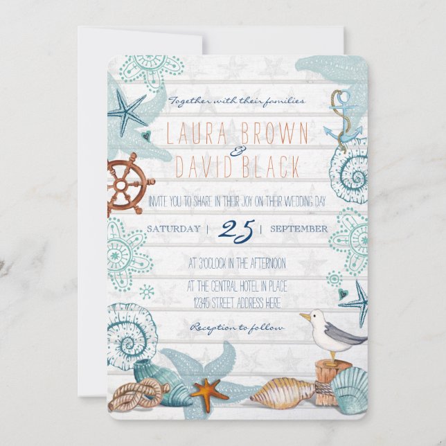 Nautical Beach wedding invitation (Back)