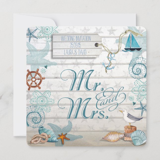 Nautical Beach wedding invitation (Front)