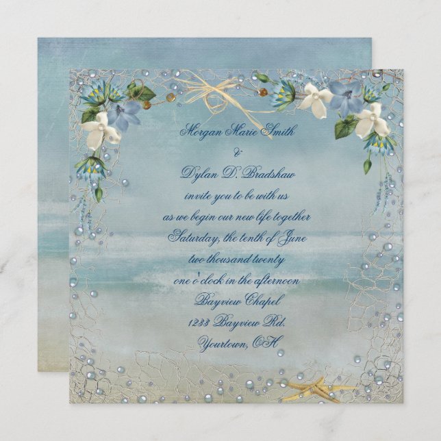 Nautical Beach Wedding Invitation (Front/Back)