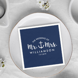 Nautical Beach Wedding Navy Blue Anchor Custom Napkin