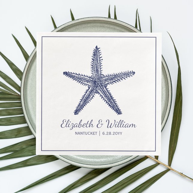 Nautical Beach Wedding Rustic Navy Blue Starfish Napkin (Creator Uploaded)